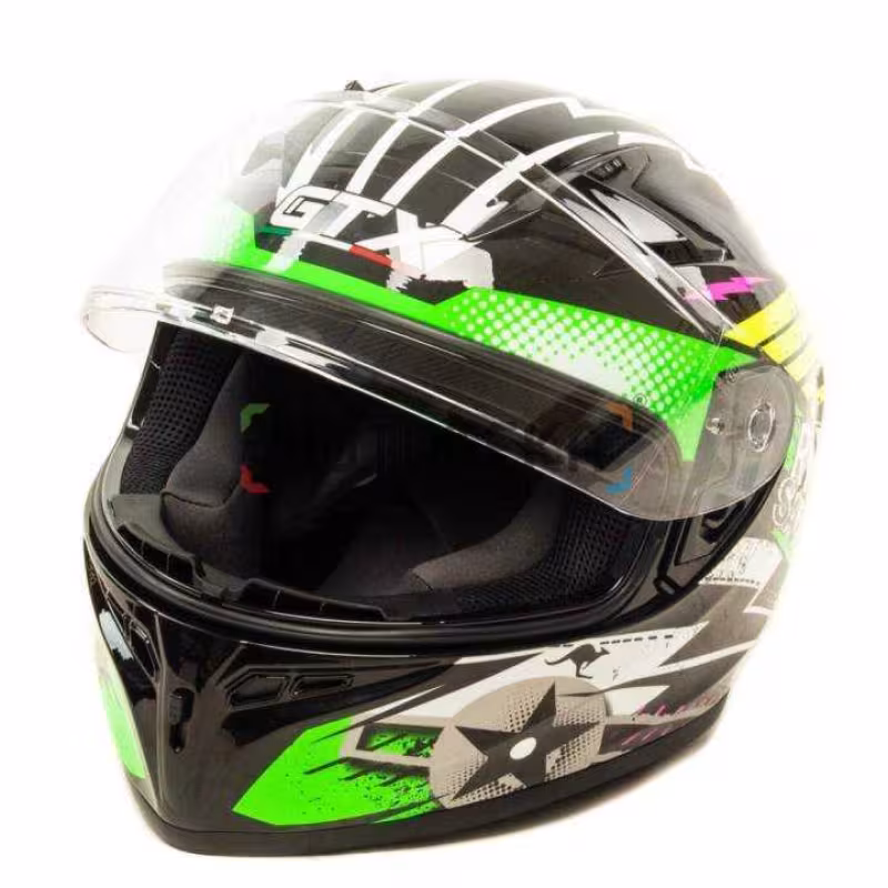 Мотошлем GTX 578S #1 Black/Fluo Green, черный/зеленый, размер L