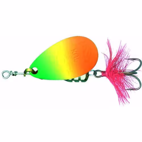 Блесна вращающаяся Kuusamo Kuf-Lippa, с оперением, 4 см, 5 гр, цвет FR/FYe/GR