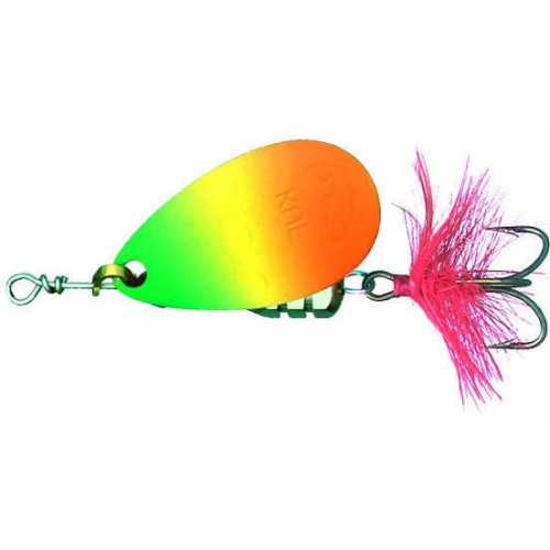 Блесна вращающаяся Kuusamo Kuf-Lippa, с оперением, 4 см, 5 гр, цвет FR/FYe/GR