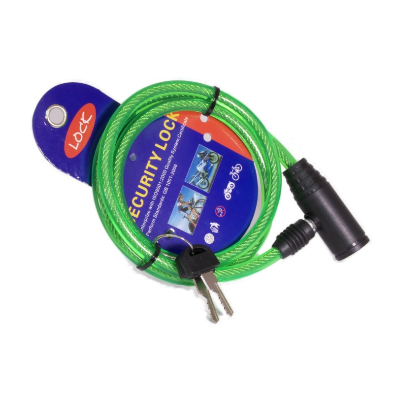 Замок противоугонный ZX-2102 8х1000 мм 2 ключа, зеленый