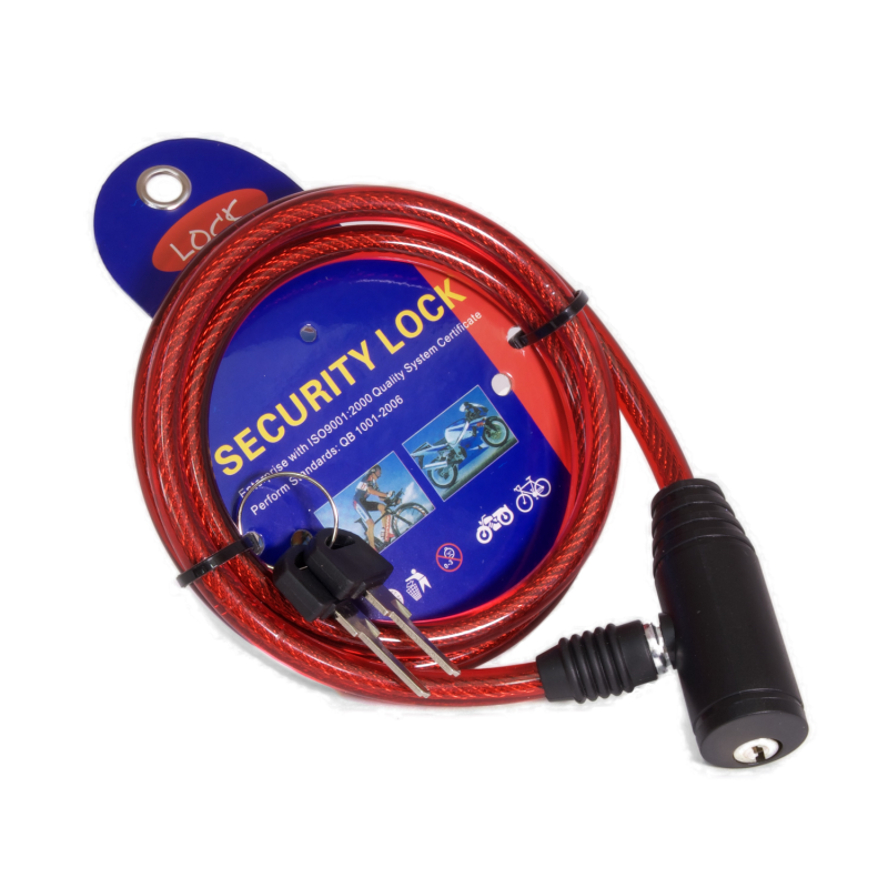 Замок противоугонный ZX-2102 8х1000 мм 2 ключа, красный