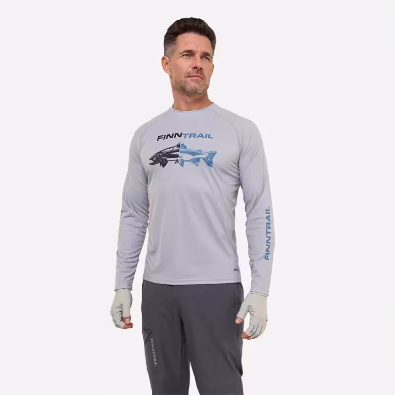 Лонгслив мужской Finntrail Wave Fish 6611 Grey, полиэстер, серый, размер 42-44 (XS), 160-170 см