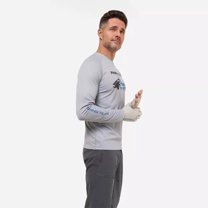 Лонгслив мужской Finntrail Wave Fish 6611 Grey, полиэстер, серый, размер 42-44 (XS), 160-170 см