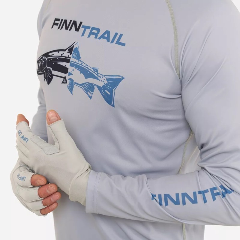 Лонгслив мужской Finntrail Wave Fish 6611 Grey, полиэстер, серый, размер 42-44 (XS), 160-170 см