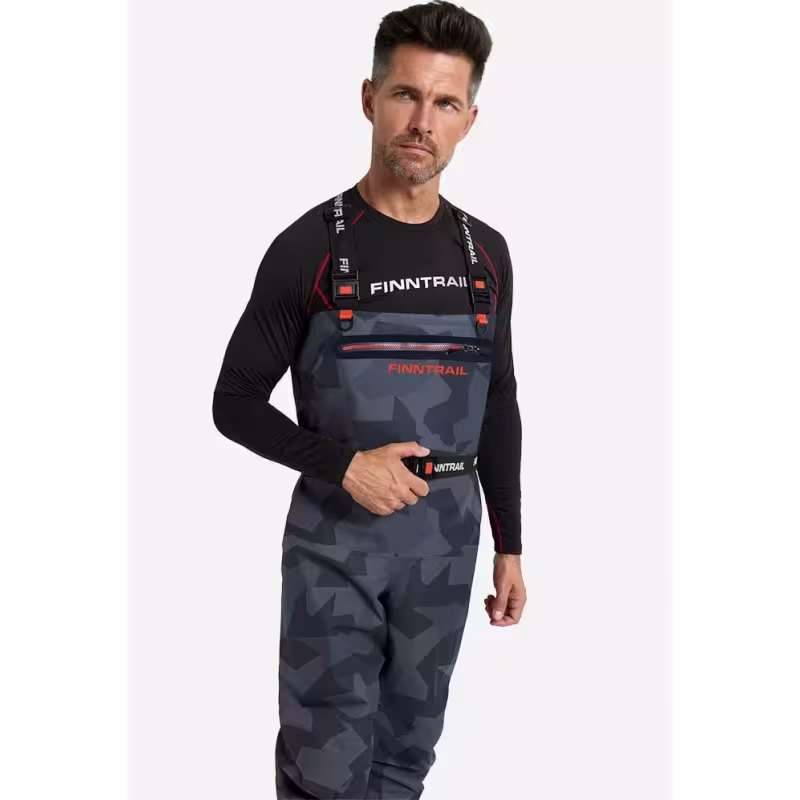 Полукомбинезон-вейдерсы мужской Finntrail Airman 5260, мембрана Hard-Tex, CamoShadowBlack, серый камуфляж, размер XL/45, 180-190 см