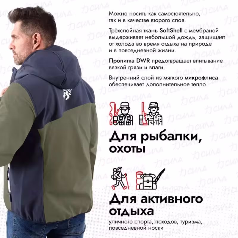 Куртка мужская Finntrail Nitro 1320 Khaki, ткань Софтшелл, хаки, размер 58-60 (XXL), 185-195 см