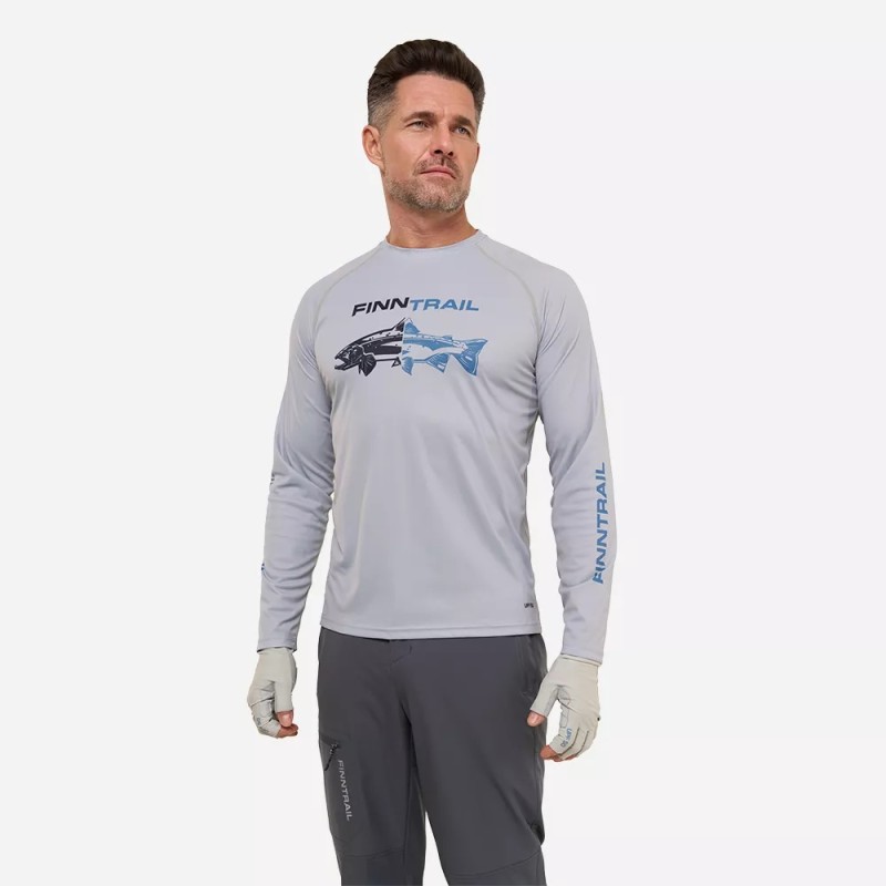Лонгслив мужской Finntrail Wave Fish 6611 Grey, полиэстер, серый, размер 54-56 (XL), 180-190 см