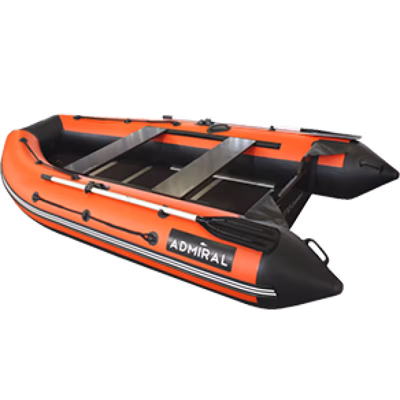 Лодка надувная ПВХ Адмирал 305 Classic, пайол фанерный, оранжевый/черный