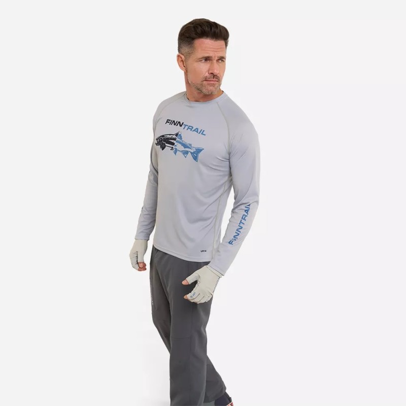 Лонгслив мужской Finntrail Wave Fish 6611 Grey, полиэстер, серый, размер 58-60 (XXL), 185-195 см