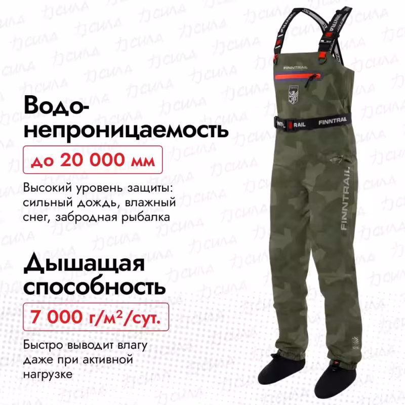 Полукомбинезон-вейдерсы женский Finntrail Rachel 1520, мембрана Hard-Tex, CamoShadowGreen, зеленый, размер М/39, 165-175 см