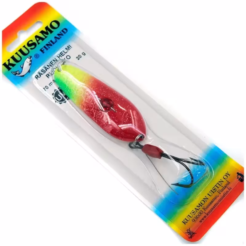 Блесна колеблющаяся Kuusamo Rasanen 70 мм, 20 г, цвет GL/GR/FYe/R-C, UV