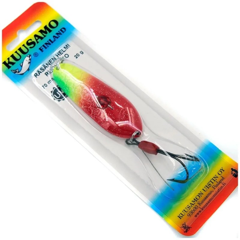 Блесна колеблющаяся Kuusamo Rasanen 70 мм, 20 г, цвет GL/GR/FYe/R-C, UV