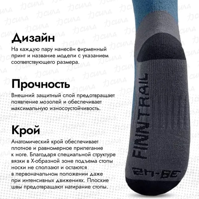 Термоноски Finntrail Merino 3201 Blue, голубой, размер 33-35