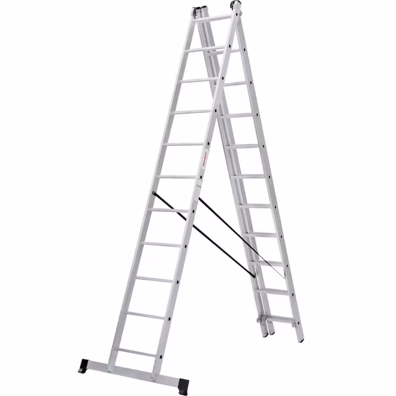 Лестница Новая Высота NV 1230,трёхсекционная алюминиевая, 7.09 м, 3х11 ступеней