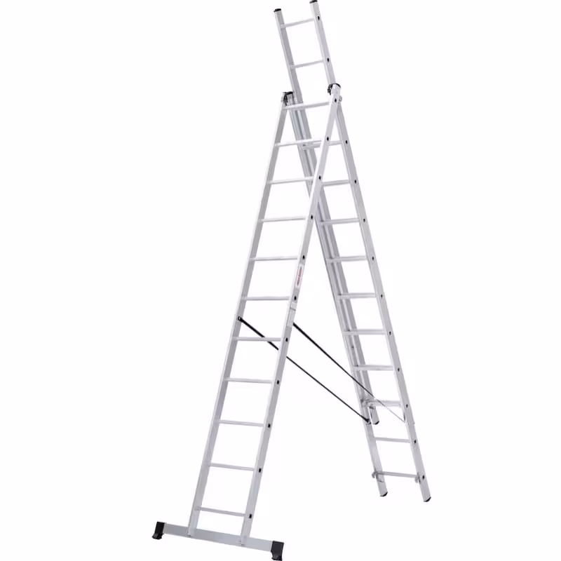 Лестница Новая Высота NV 1230,трёхсекционная алюминиевая, 7.09 м, 3х11 ступеней