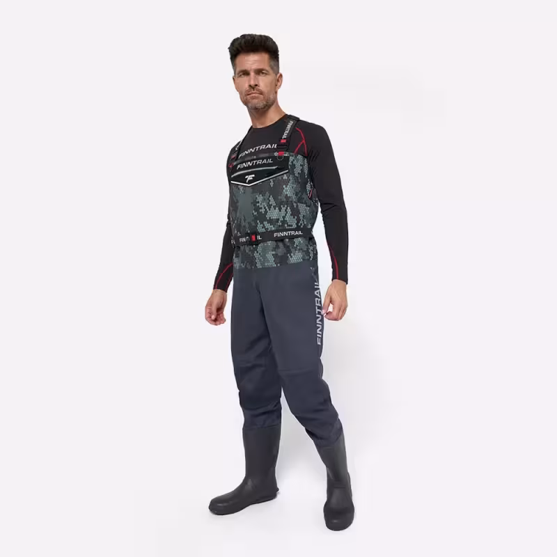 Полукомбинезон-вейдерсы Finntrail Enduro BF 5281 CamoGrey, мембрана Hard-Tex, серый камуфляж, размер LK/44, 175-185 см