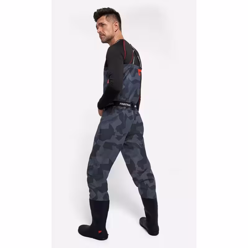 Полукомбинезон-вейдерсы мужской Finntrail Airman 5260, мембрана Hard-Tex, CamoShadowBlack, серый камуфляж, размер SK/41, 165-175 см