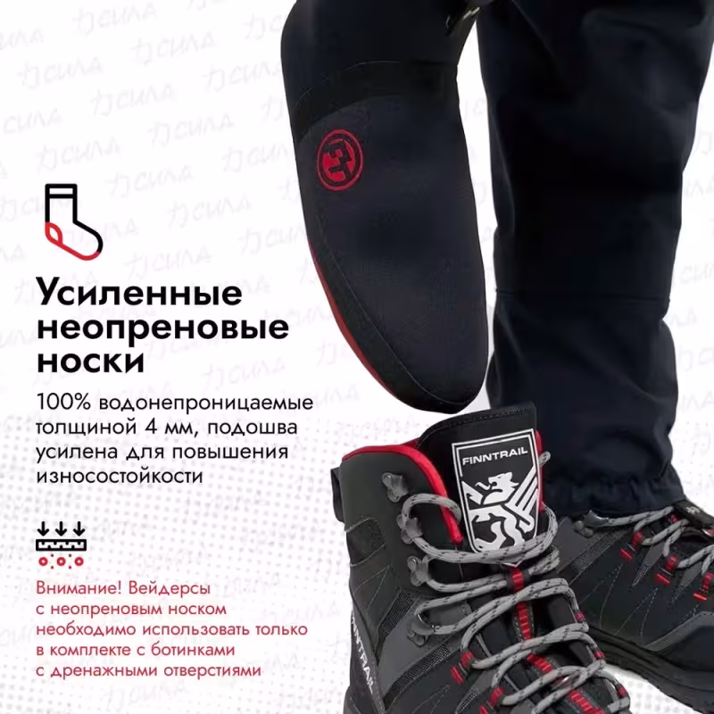 Полукомбинезон-вейдерсы Finntrail Enduro 1539 Graphite, мембрана Hard-Tex, черный, размер ML/44, 180-190 см