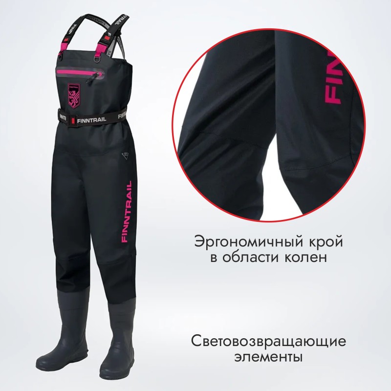 Полукомбинезон-вейдерсы женский Finntrail Rachel BF 5300 Graphite, мембрана Hard-Tex, черный, размер SQ/38, 160-170 см