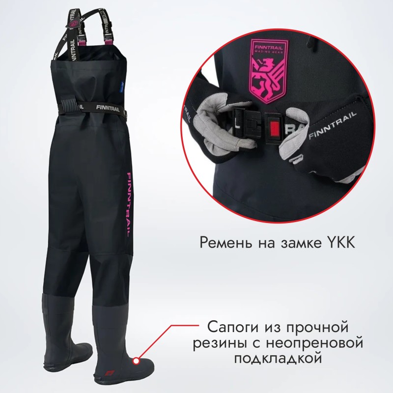 Полукомбинезон-вейдерсы женский Finntrail Rachel BF 5300 Graphite, мембрана Hard-Tex, черный, размер SQ/38, 160-170 см