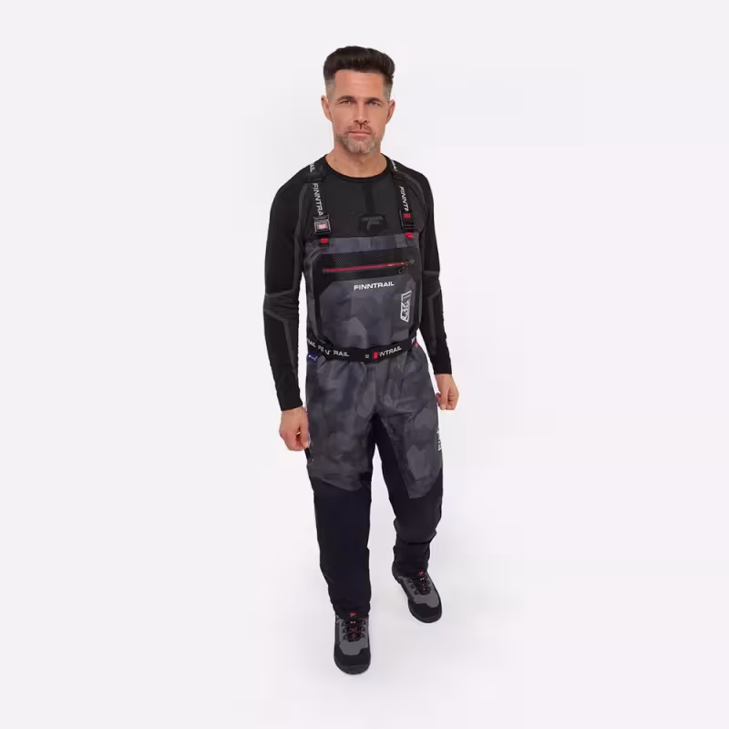 Полукомбинезон-вейдерсы Finntrail Speedmaster 1528 Camo Shadow Black, мембрана Hard-Tex, серый камуфляж, размер 44-46 (S), 165-175 см