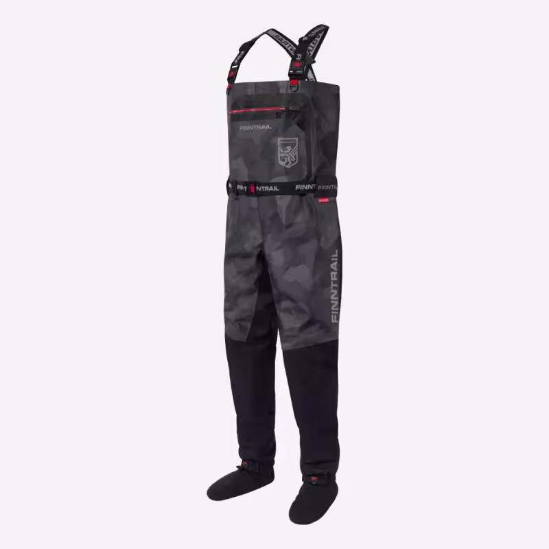 Полукомбинезон-вейдерсы Finntrail Speedmaster 1528 Camo Shadow Black, мембрана Hard-Tex, серый камуфляж, размер 44-46 (S), 165-175 см