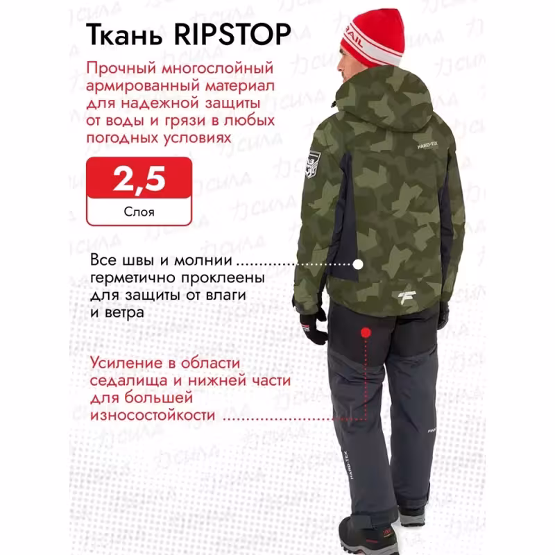 Костюм мужской Finntrail Atlas 3440 CamoShadowGreen, ткань Рипстоп/мембрана Hard-Tex, зеленый камуфляж/черный, размер 50-52 (L), 175-185 см