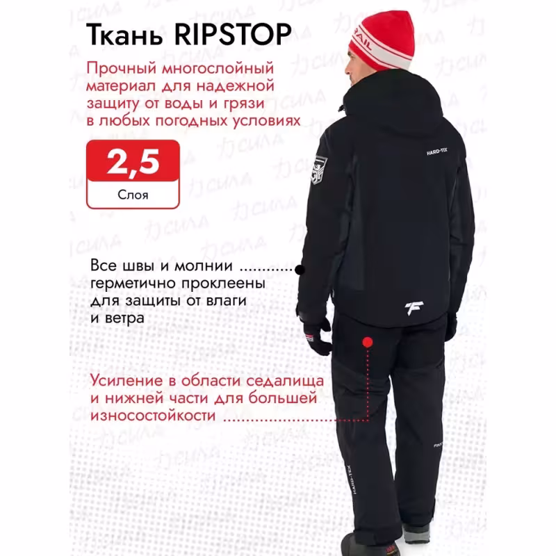 Костюм мужской Finntrail Atlas 3440 Graphite, Рипстоп/мембрана Hard-Tex, черный, размер 48-50 (M), 170-180 см