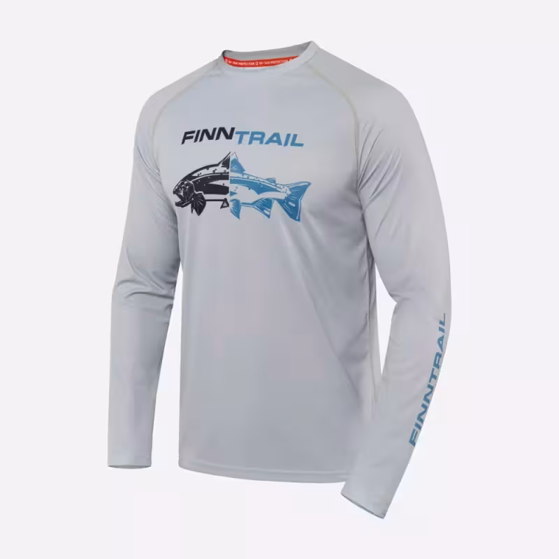 Лонгслив мужской Finntrail Wave Fish 6611 Grey, полиэстер, серый, размер 62-64 (XXXL), 190-200 см