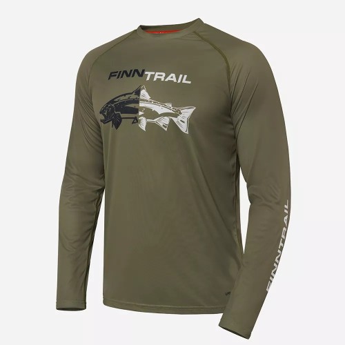Лонгслив мужской Finntrail Wave Fish 6611 Khaki, полиэстер, хаки, размер 42-44 (XS), 160-170 см