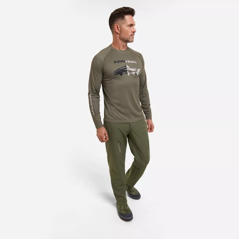 Лонгслив мужской Finntrail Wave Fish 6611 Khaki, полиэстер, хаки, размер 42-44 (XS), 160-170 см