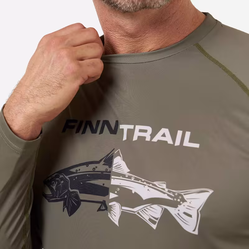 Лонгслив мужской Finntrail Wave Fish 6611 Khaki, полиэстер, хаки, размер 42-44 (XS), 160-170 см