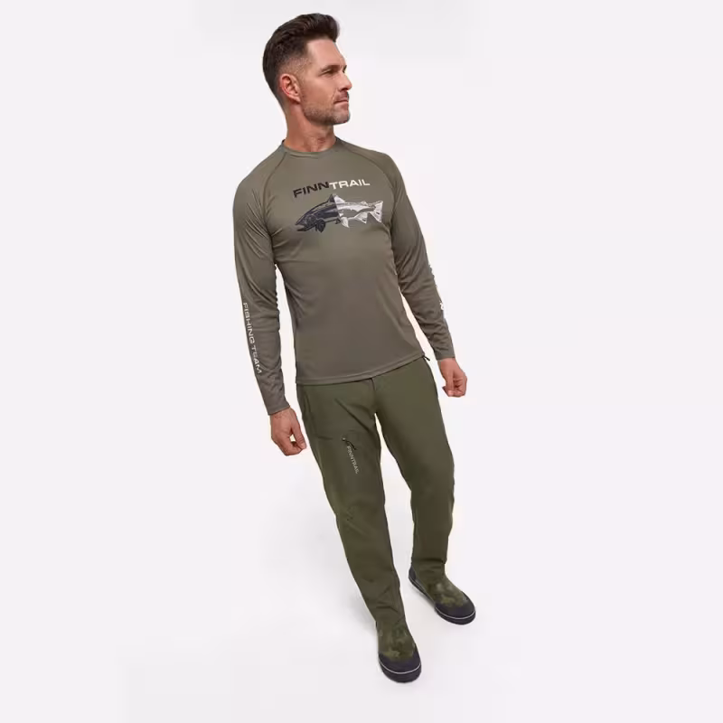 Лонгслив мужской Finntrail Wave Fish 6611 Khaki, полиэстер, хаки, размер 58-60 (XXL), 185-195 см