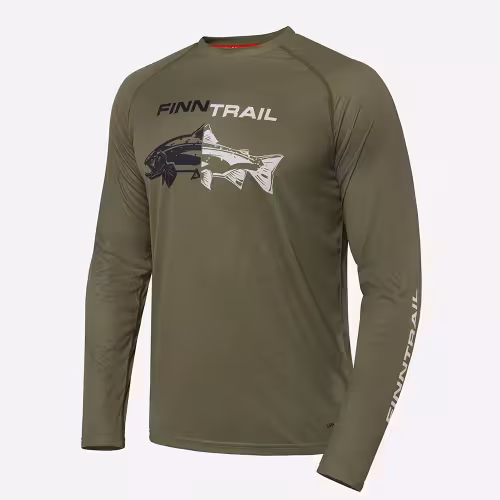 Лонгслив мужской Finntrail Wave Fish 6611 Khaki, полиэстер, хаки, размер 62-64 (XXXL), 190-200 см
