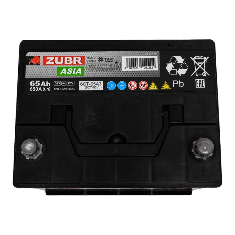 Аккумулятор Zubr Premium Asia 65Ah R+, 12V