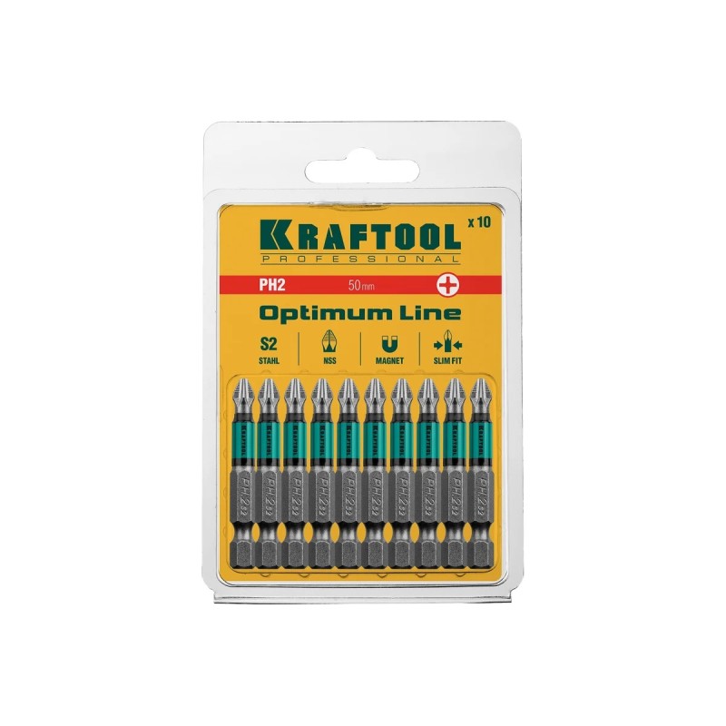 Биты Kraftool Optimum Line PH-2, тип E, 50 мм, 1/4