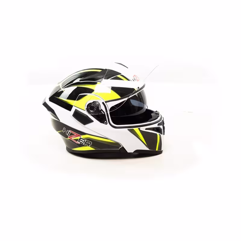 Мотошлем  Hizer J5902, черный/белый/желтый, размер L (2 визора)