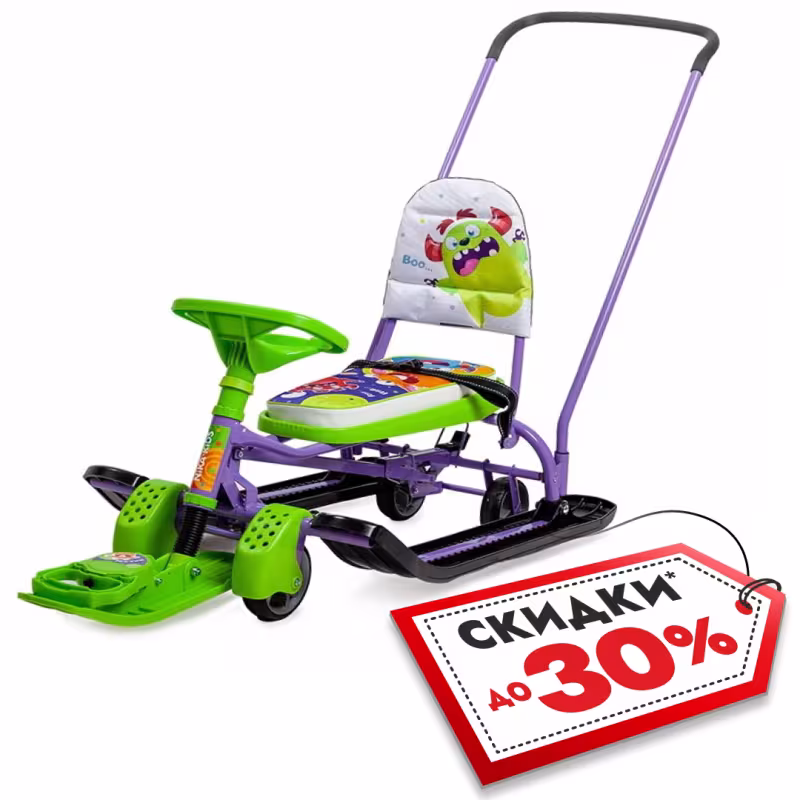Снегокат Nika Kids Тимка Спорт 6 Монстрики, зеленый/белый