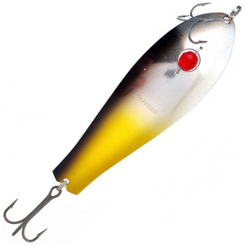 Блесна колеблющаяся (бусинка) Kuusamo Professor 1, 115 мм, 27 гр, цвет Peravalotakuu, BL/S/Ye-S, UV