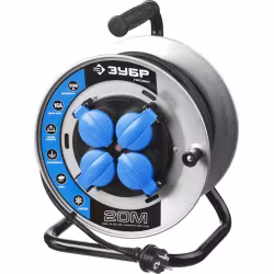 Удлинитель силовой четырехместный на катушке Зубр Профи (16 А, 3.5 кВт, 20 м)