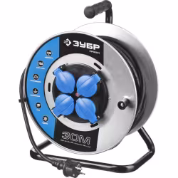 Удлинитель силовой четырехместный на катушке Зубр Профи (16 А, 3.5 кВт, 30 м)