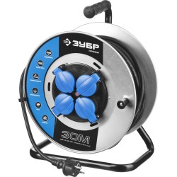 Удлинитель силовой четырехместный на катушке Зубр Профи (16 А, 3.5 кВт, 30 м)