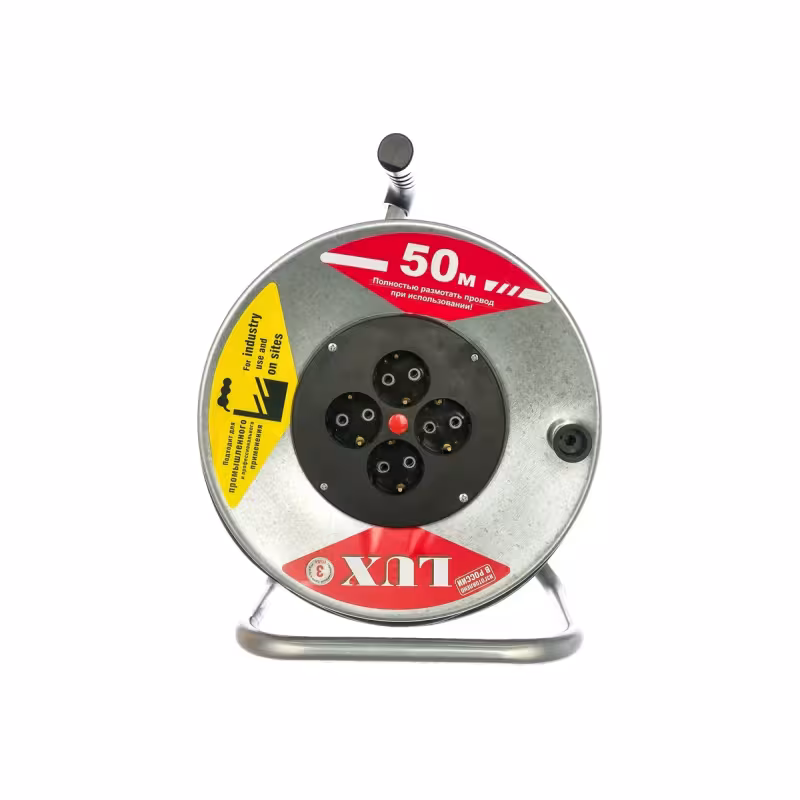 Удлинитель силовой четырехместный на катушке Lux K4-E-50 (16 А, 3.5 кВт, 50 м)