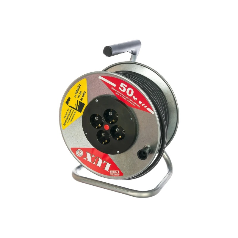 Удлинитель силовой четырехместный на катушке Lux K4-E-50 (16 А, 3.5 кВт, 50 м)