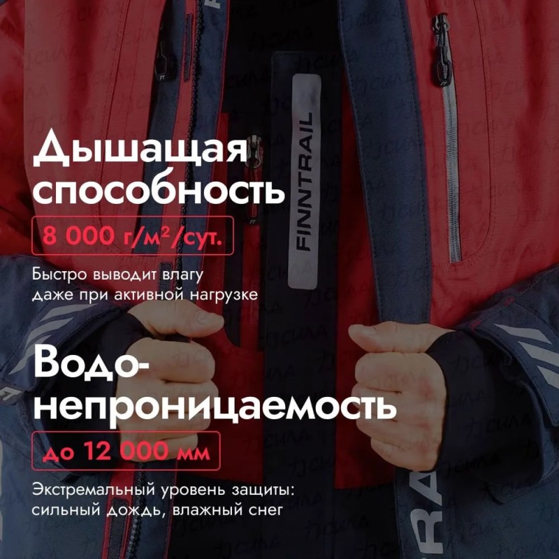 Коcтюм мужской Finntrail Powerman 21 3752 Red, мембрана Hard-tex, красный, размер 58-60 (LK), 175-185 см