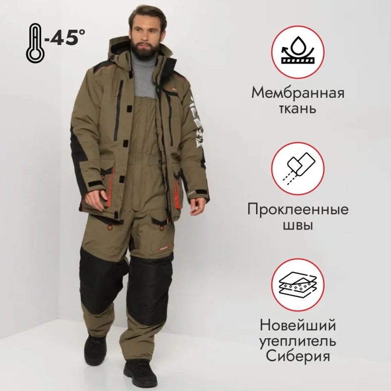 Костюм мужской Huntsman (Восток) Siberia, Breathable, хаки/черный, размер 56-58, 170-176 см