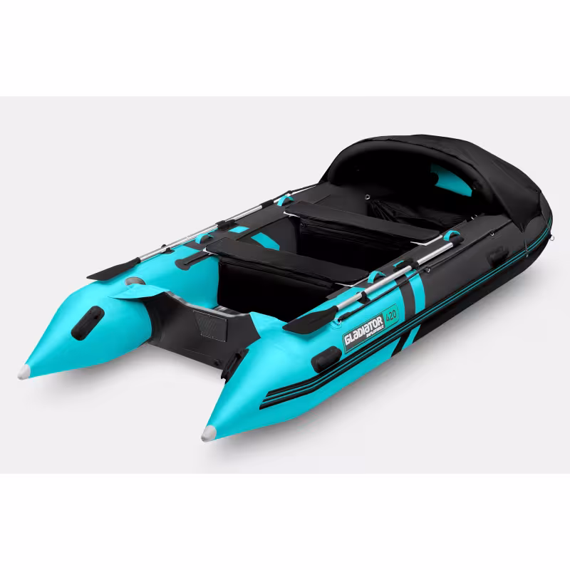 Надувная лодка ПВХ Gladiator C420AL, пайол алюминиевый, черный/бирюзовый