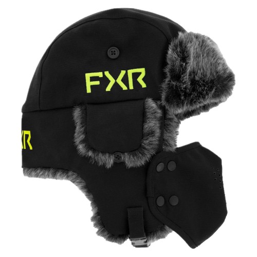 Шапка FXR Trapper Black/HiVis, черный, размер S/M