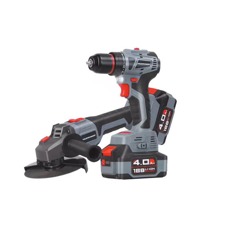 Комплект аккумуляторных инструментов Profipower E0220 (УШМ, дрель)