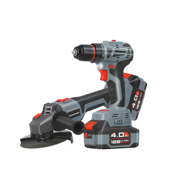 Комплект аккумуляторных инструментов Profipower E0220 (УШМ, дрель)